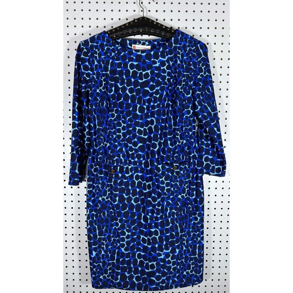 Jude Connally Blue Leopard Pocket Dress Size S